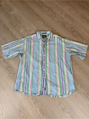Vintage 90s Dockers Levi's Light Blue, Green & Purple Striped Button-Down Shirt